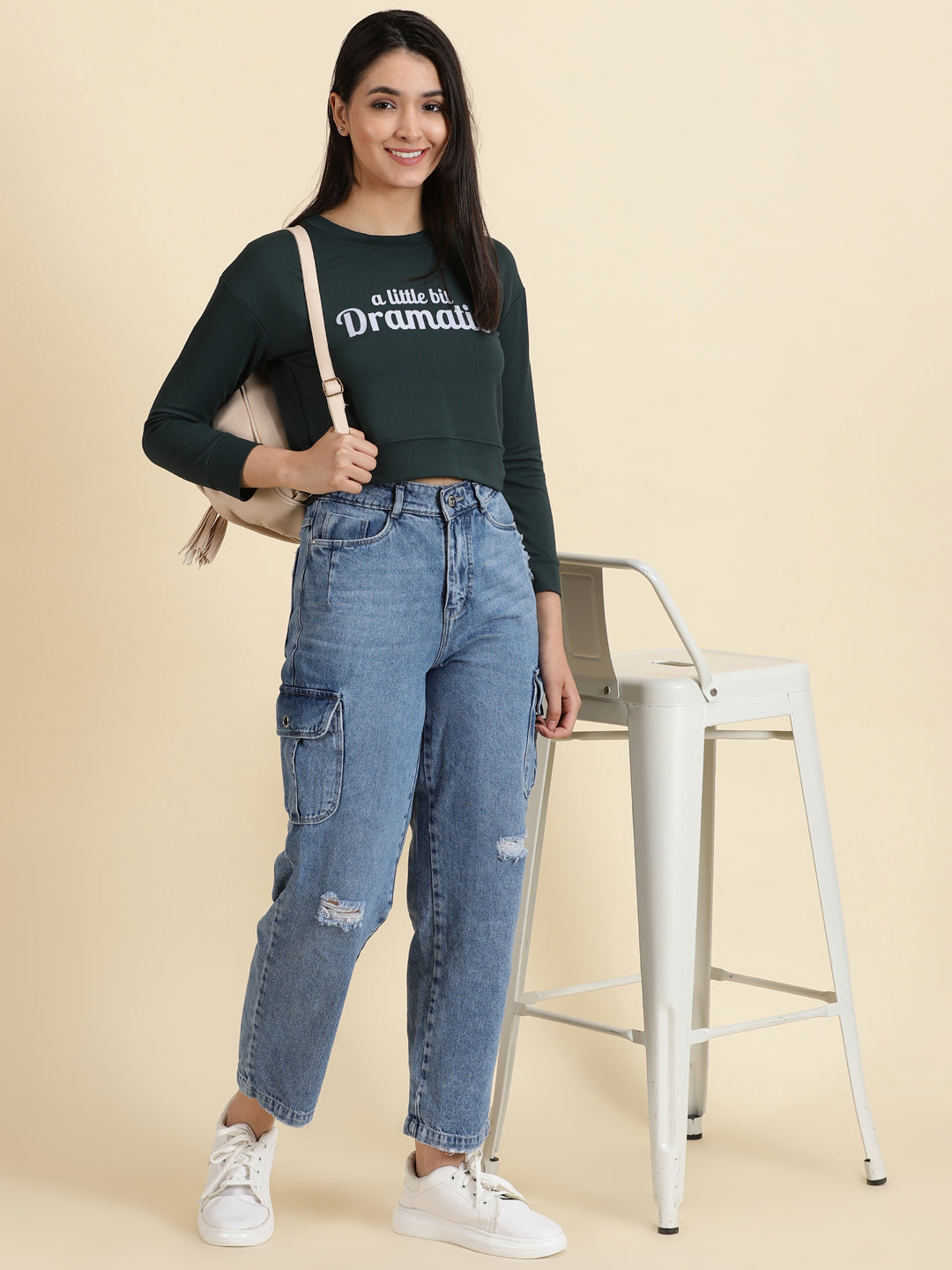 Women's Green Solid Crop Top