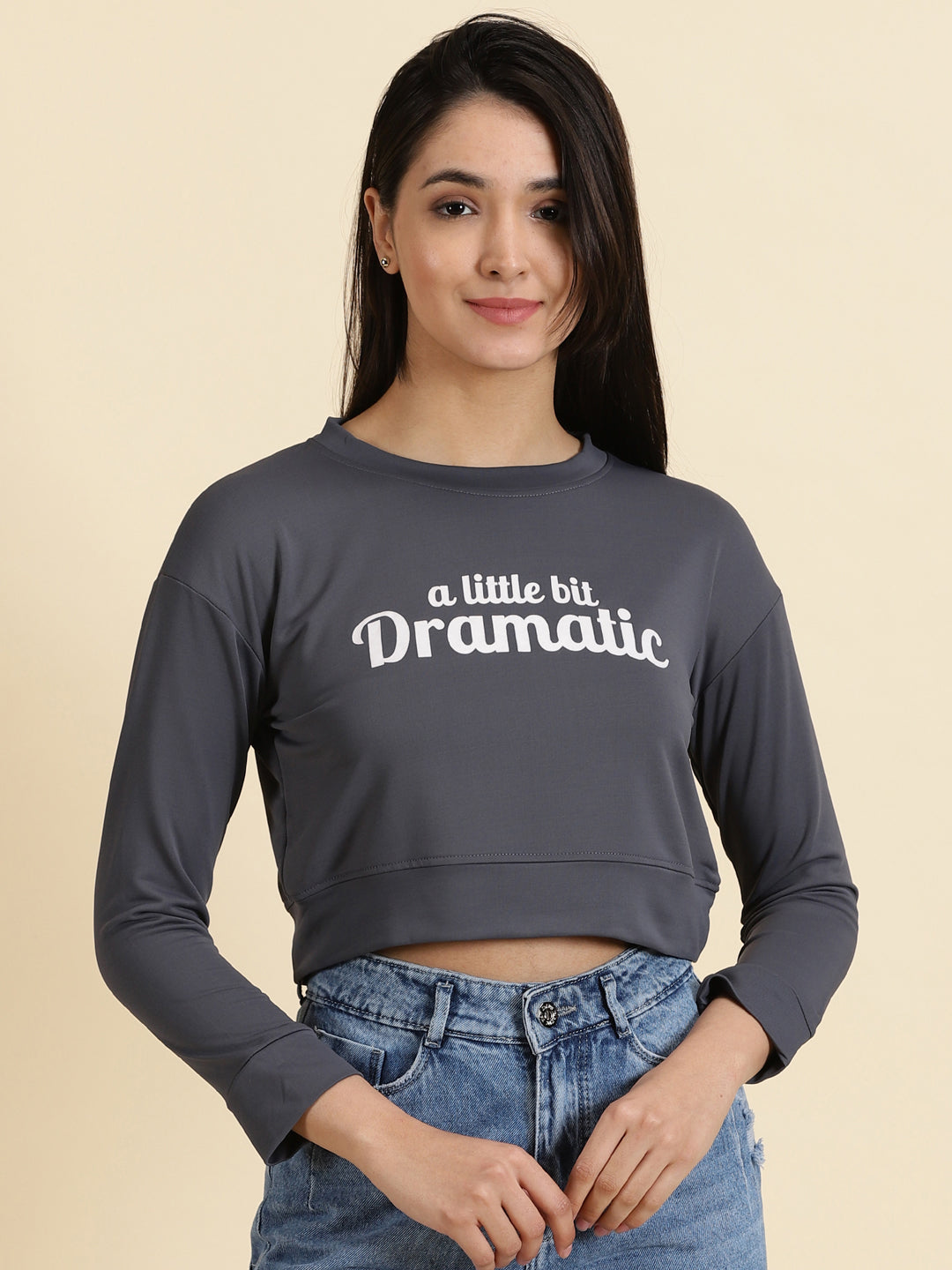 Women's Grey Solid Crop Top