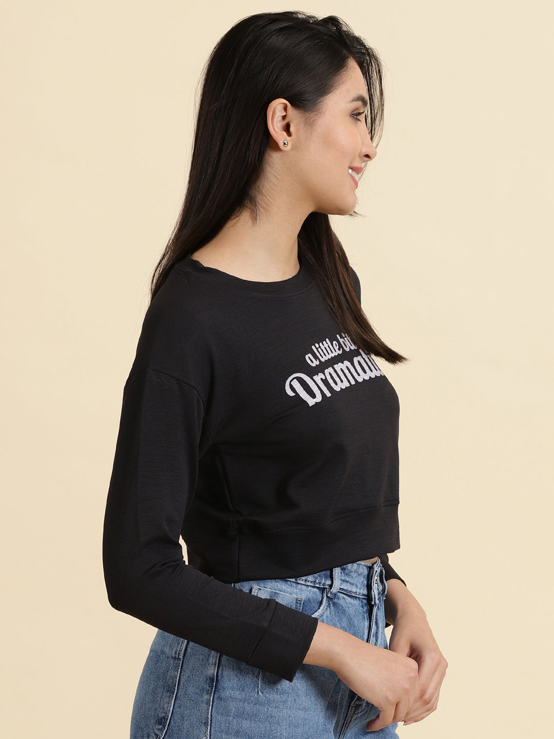 Women's Black Printed Crop Top