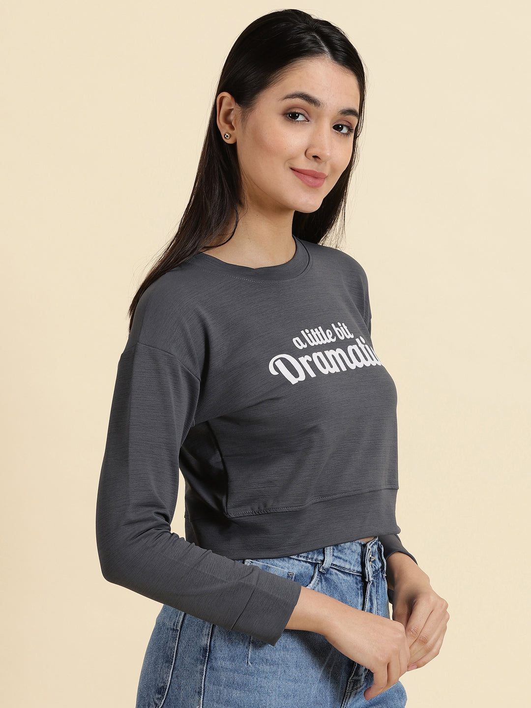 Women's Grey Printed Crop Top