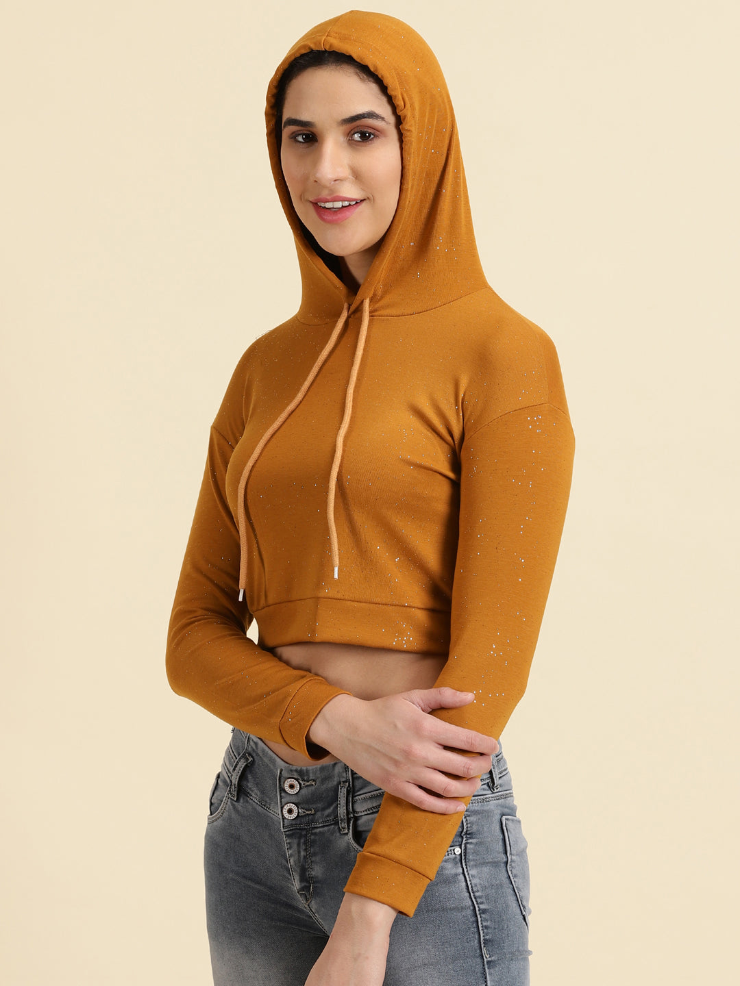 Women's Camel Brown Solid Sweatshirt