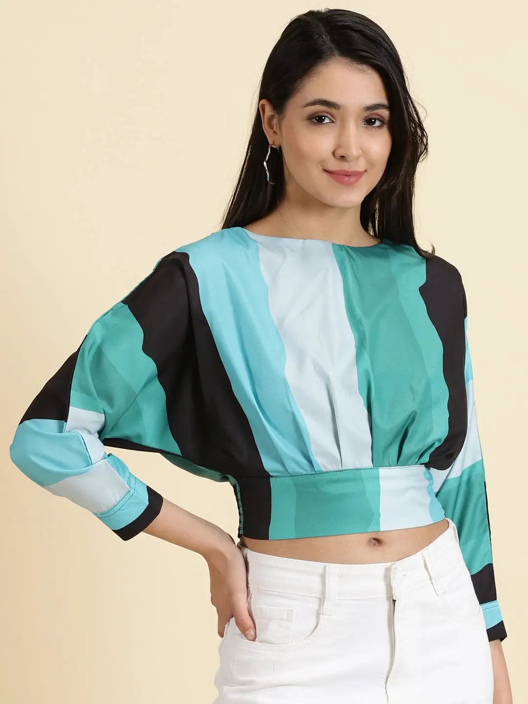 Women's Multi Colourblock Styled Back Crop Top