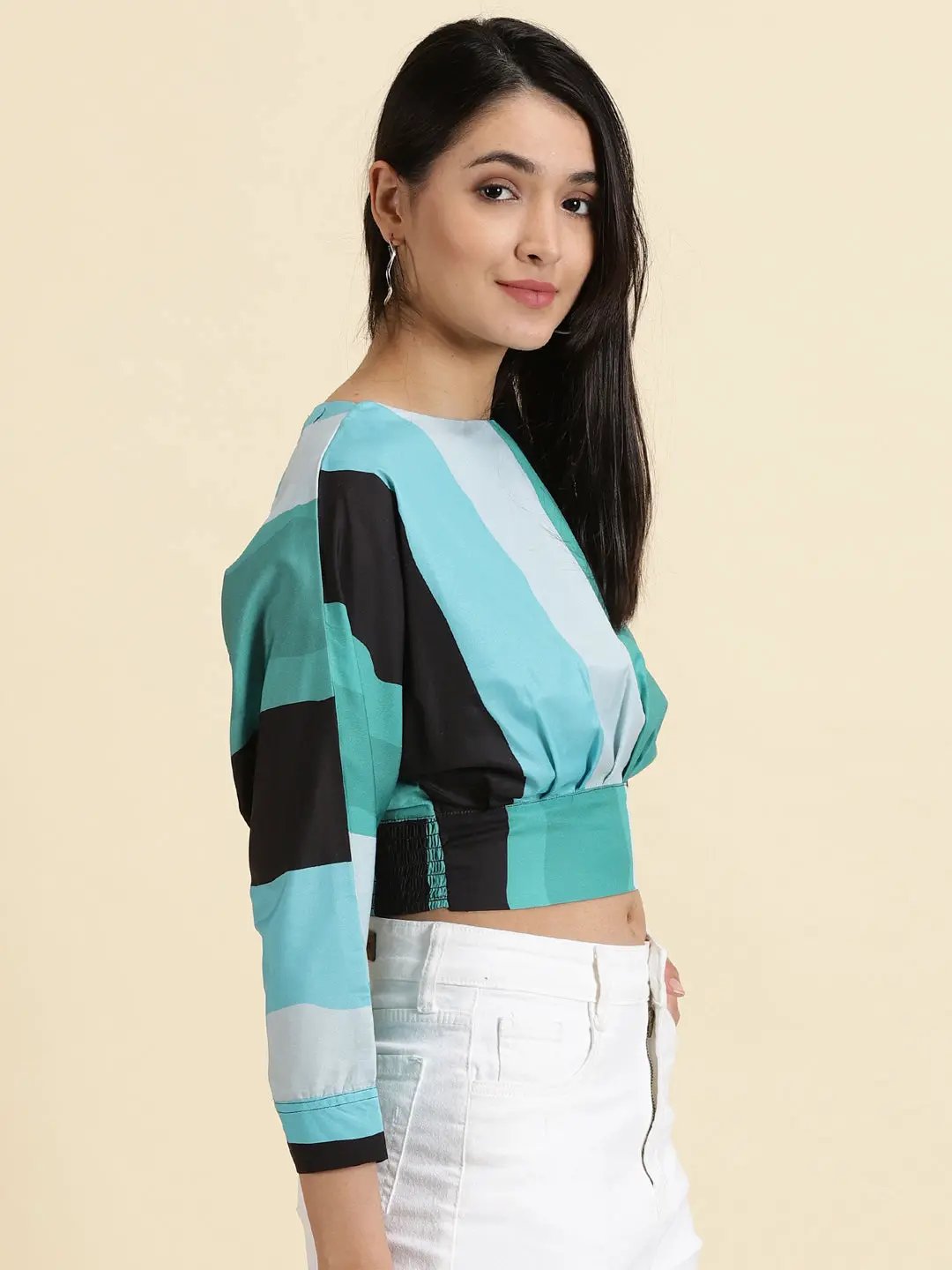 Women's Multi Colourblock Styled Back Crop Top