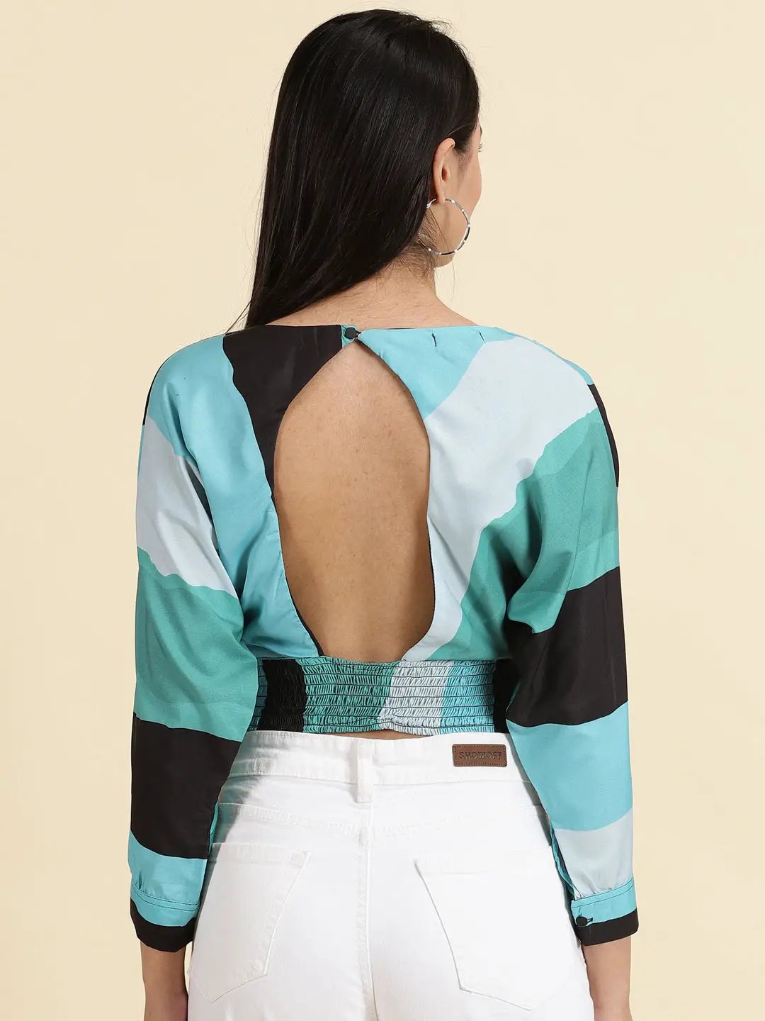 Women's Multi Colourblock Styled Back Crop Top
