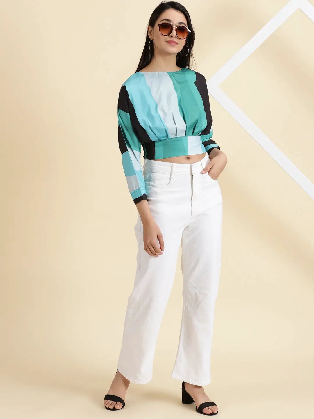 Women's Multi Colourblock Styled Back Crop Top