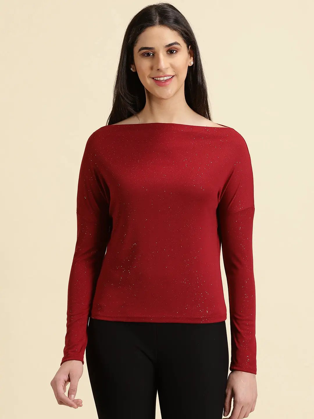 Women's Maroon Embellished Top
