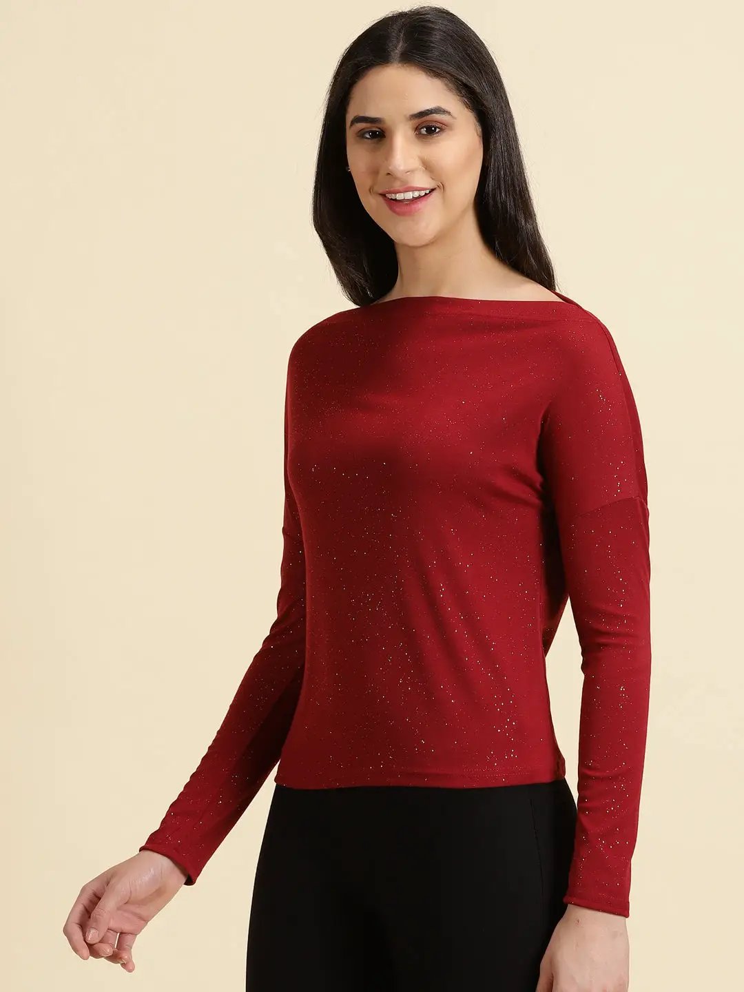 Women's Maroon Embellished Top