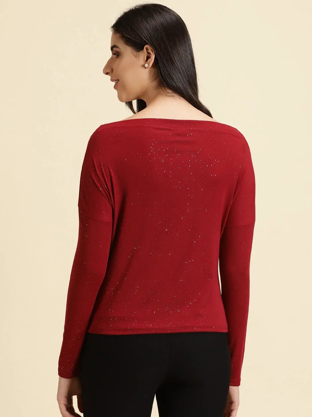 Women's Maroon Embellished Top