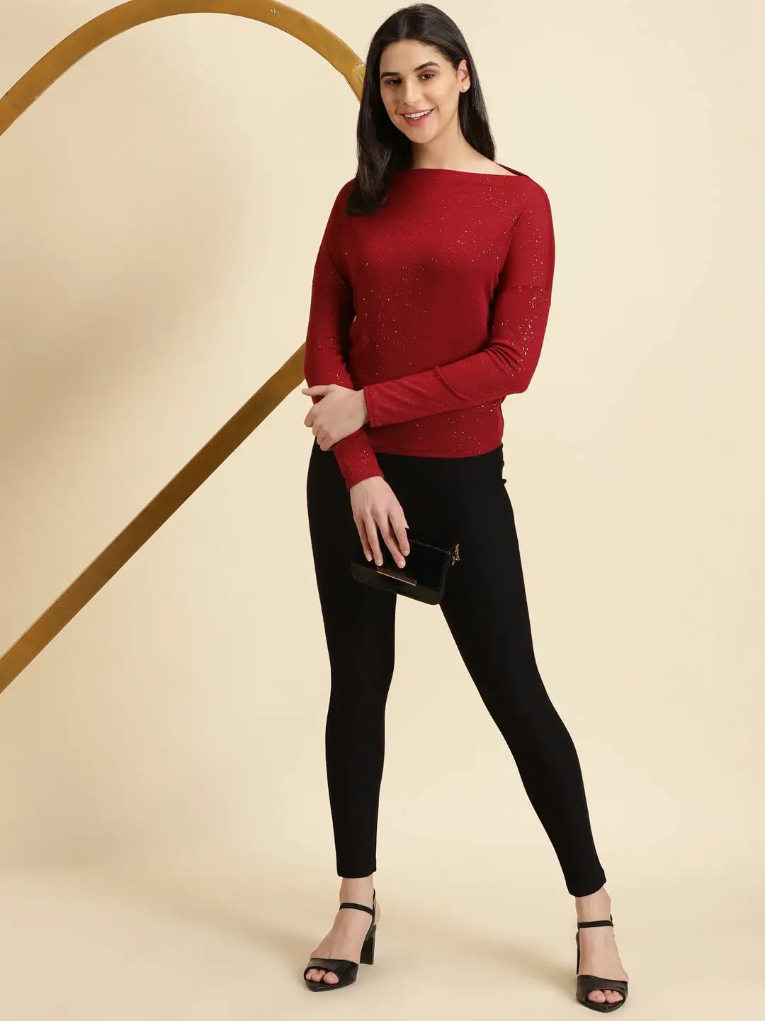 Women's Maroon Embellished Top