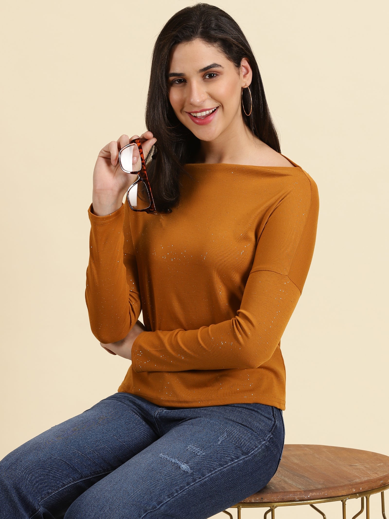 Women's Mustard Embellished Top