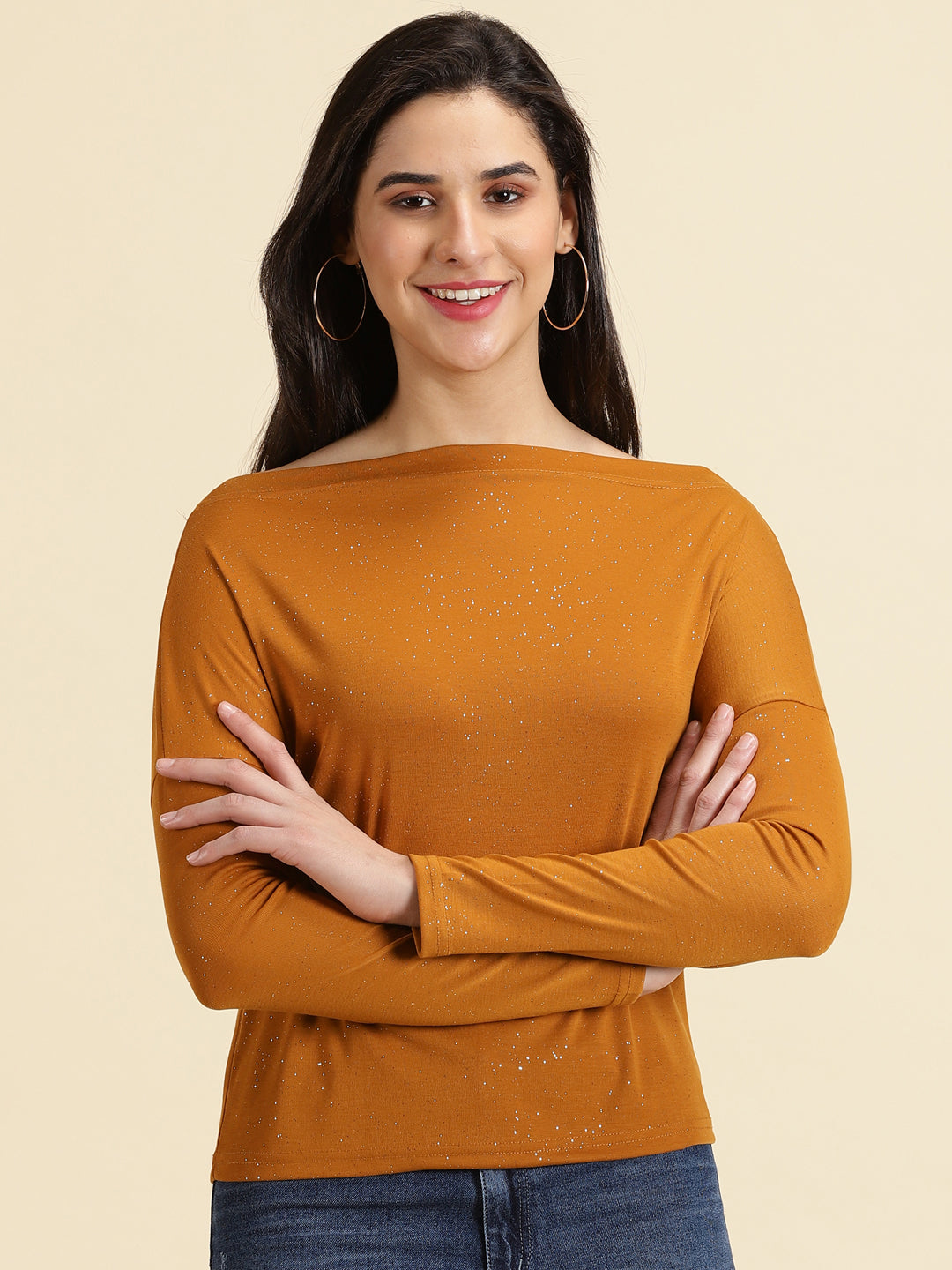 Women's Mustard Embellished Top