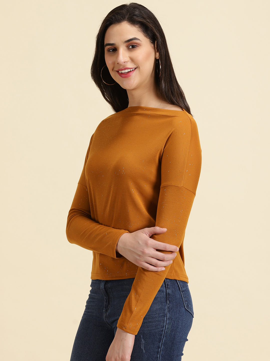 Women's Mustard Embellished Top