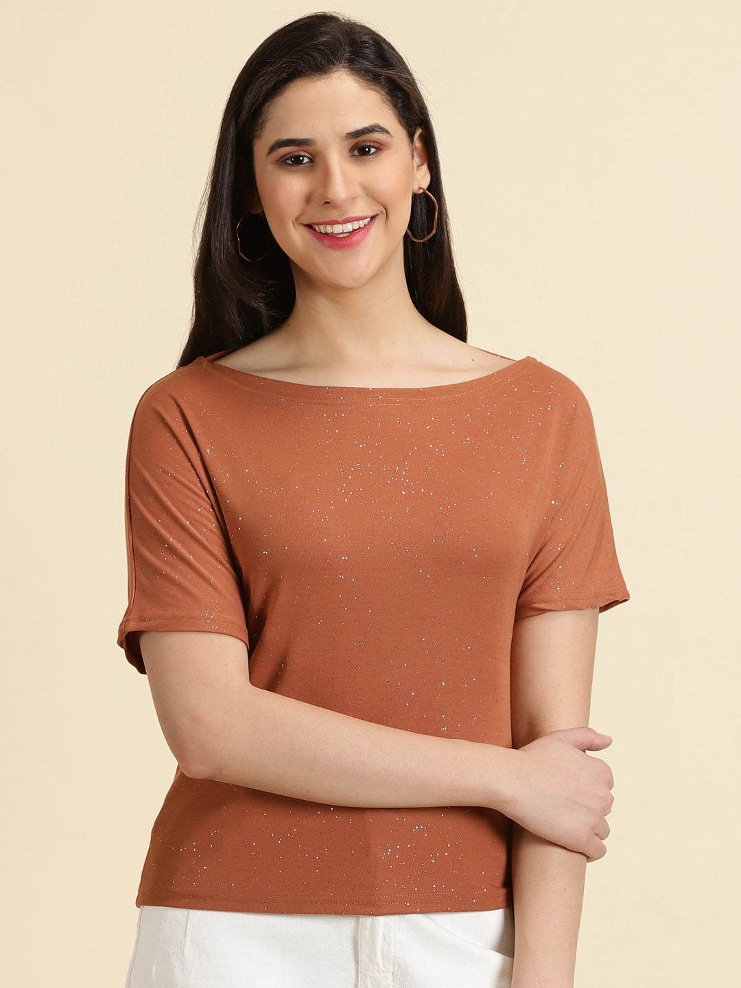 Women's Rust Embellished Top