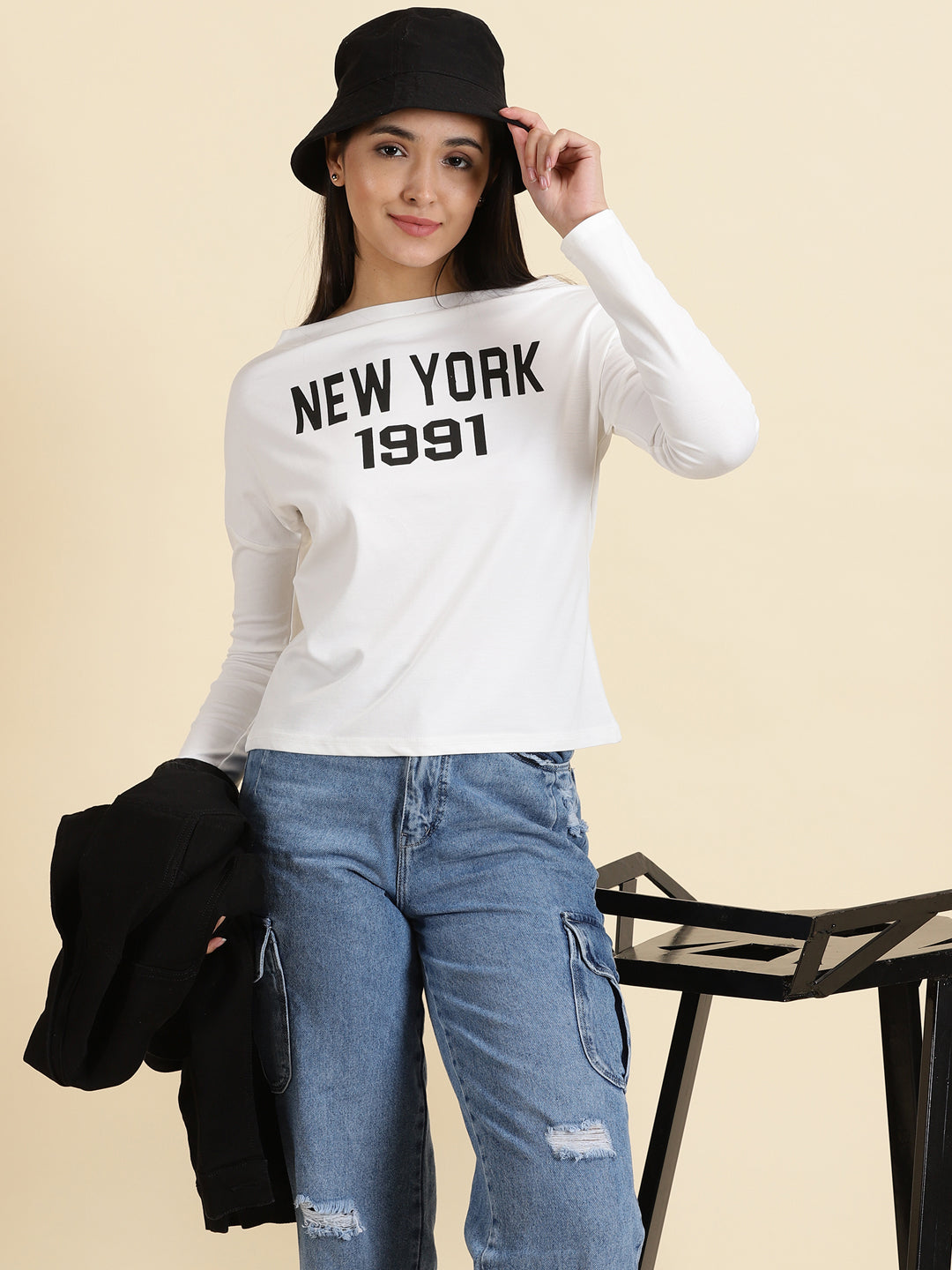 Women's White Typographic Top