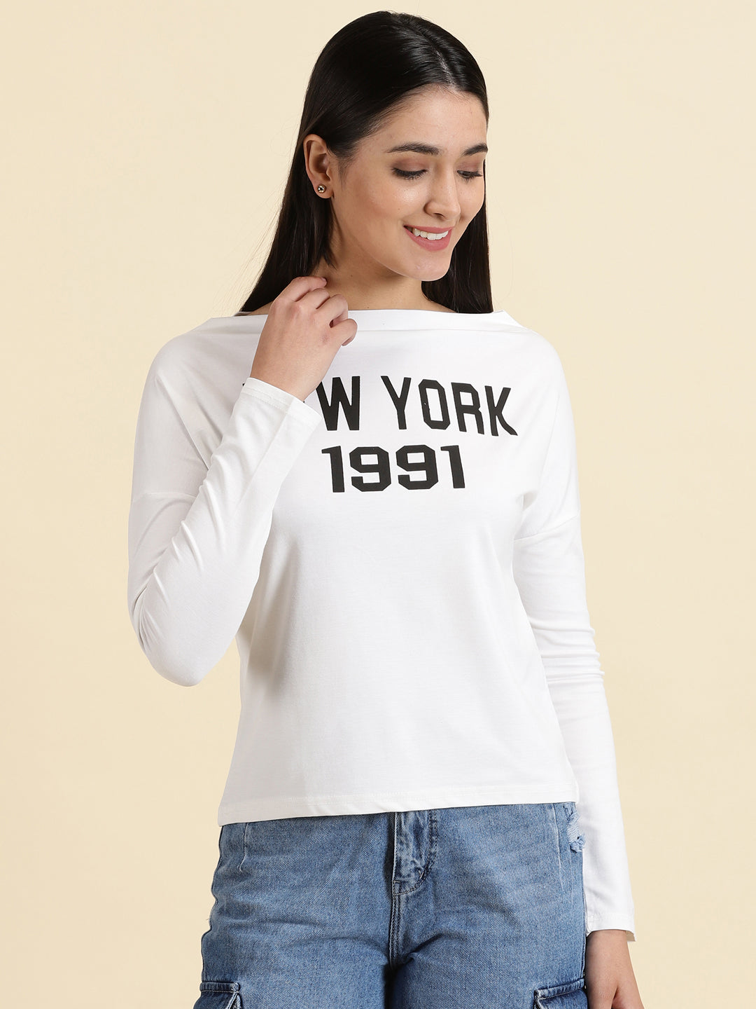 Women's White Typographic Top