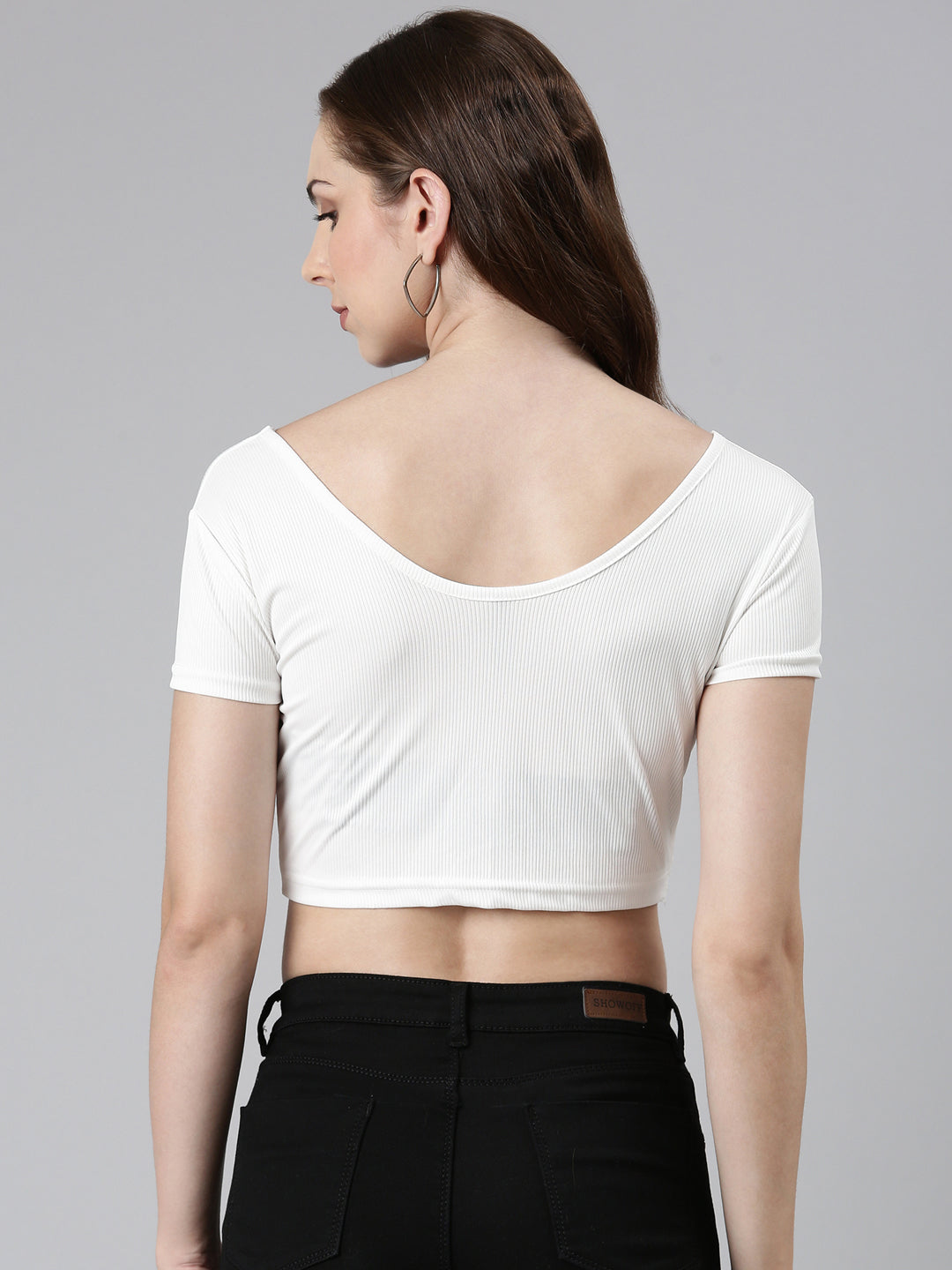 V-Neck Regular Sleeves Solid Blouson White Crop Top