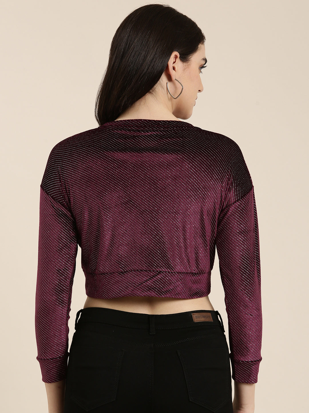 Women Violet Embellished Crop Top