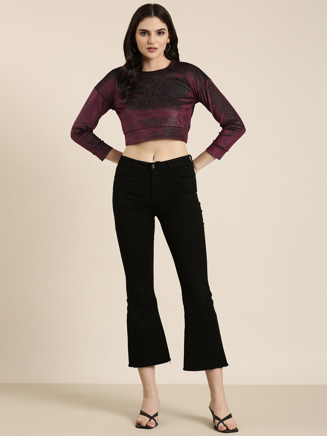 Women Violet Embellished Crop Top