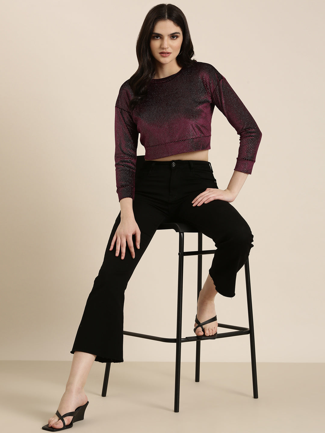 Women Violet Embellished Crop Top