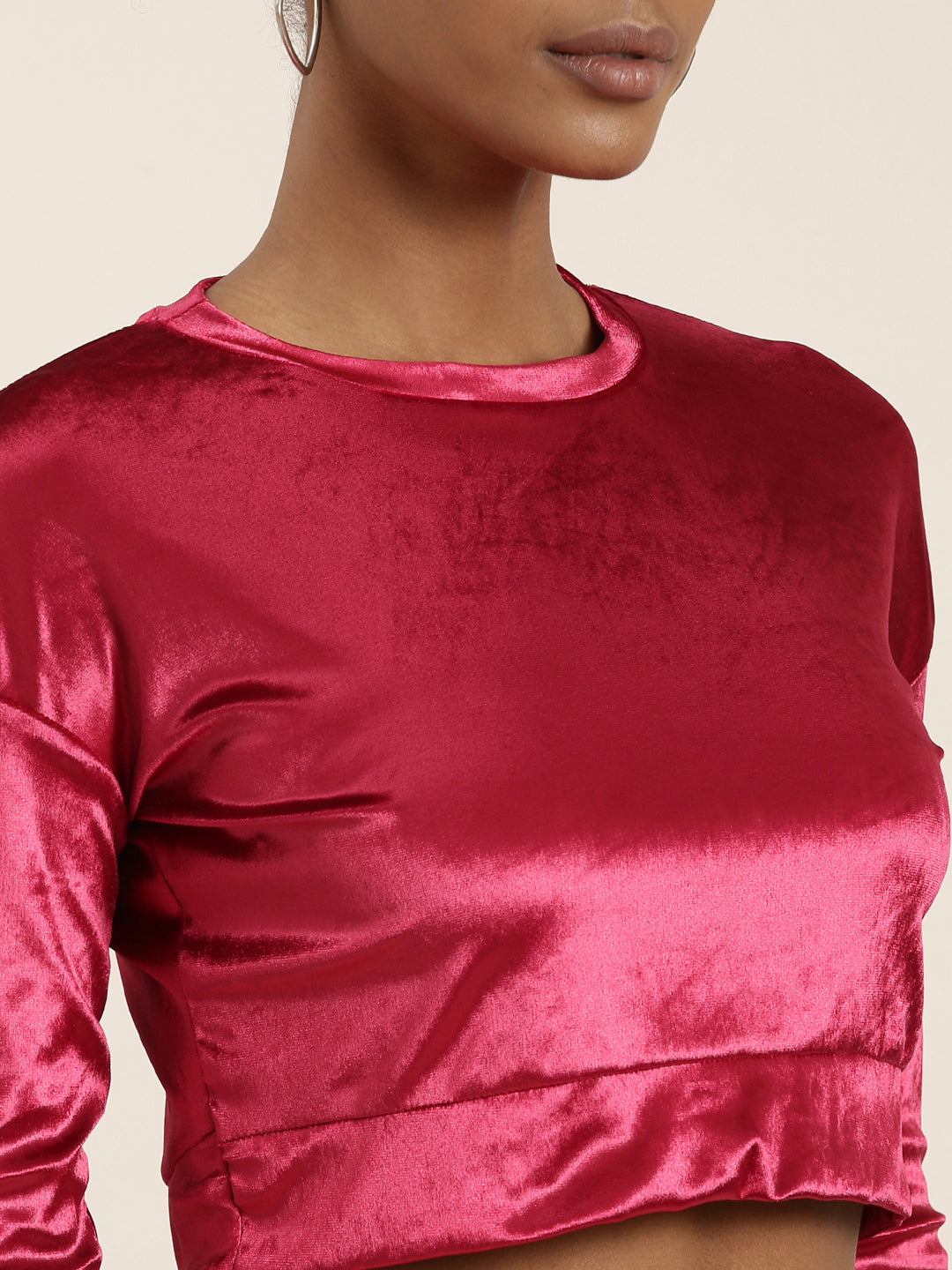 Women Red Solid Blouson Crop Top