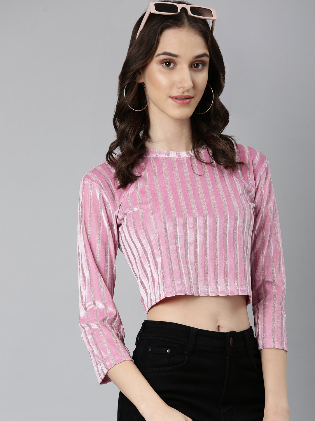 Women Pink Striped Crop Top