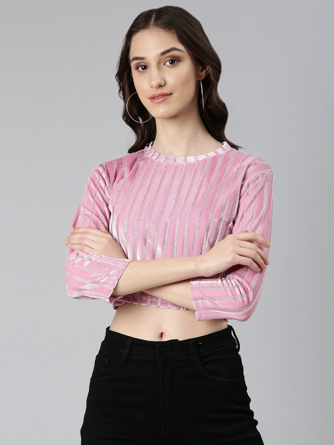 Women Pink Striped Crop Top