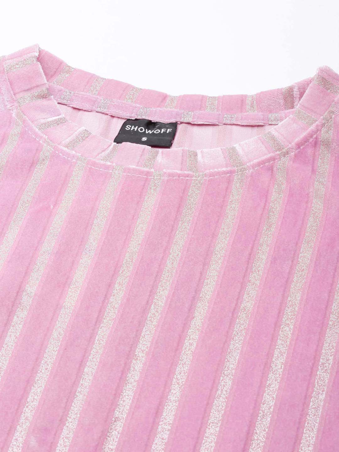 Women Pink Striped Crop Top