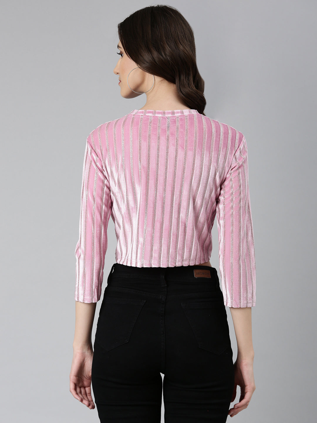 Women Pink Striped Crop Top