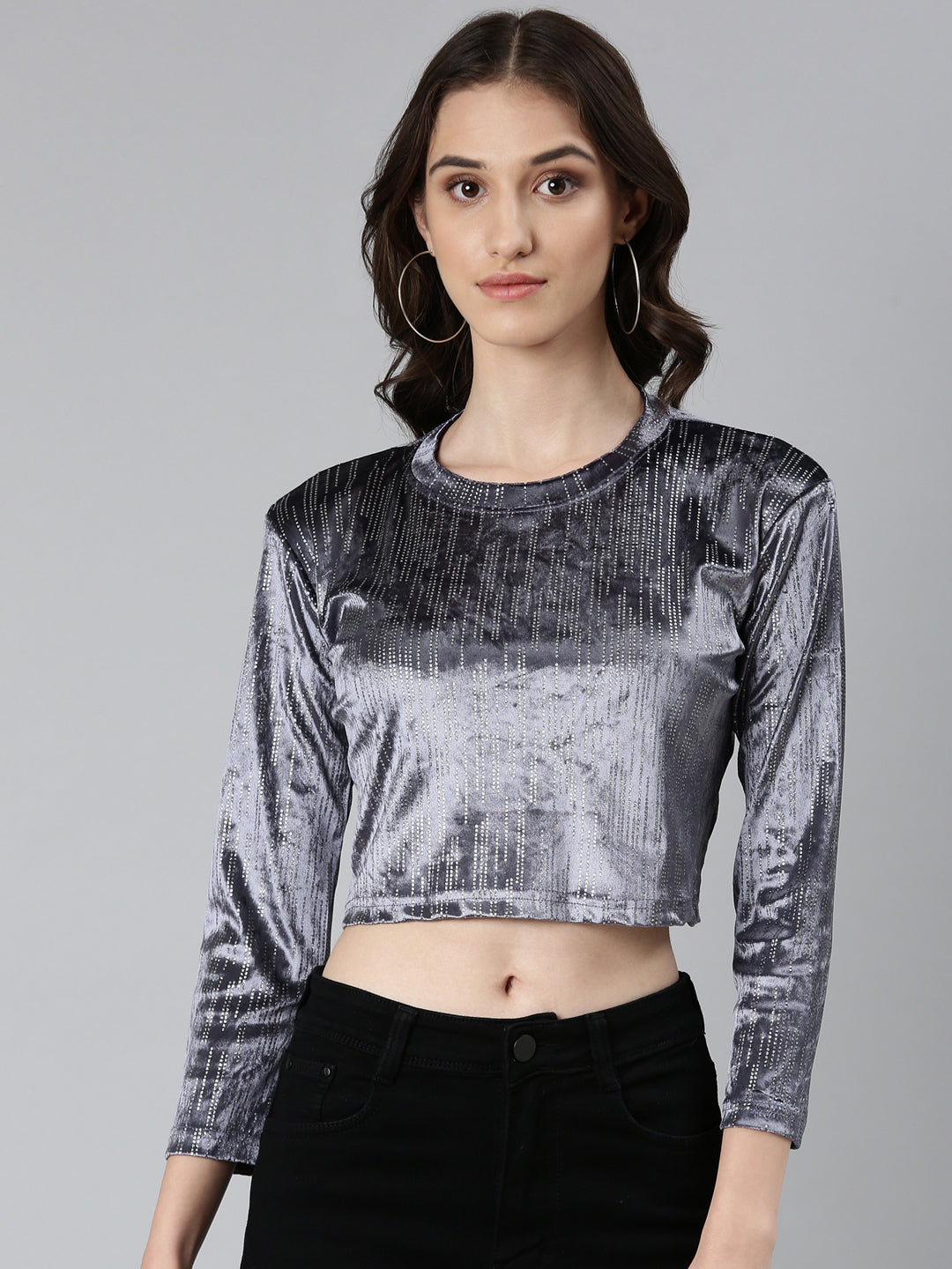 Women Grey Printed Crop Top