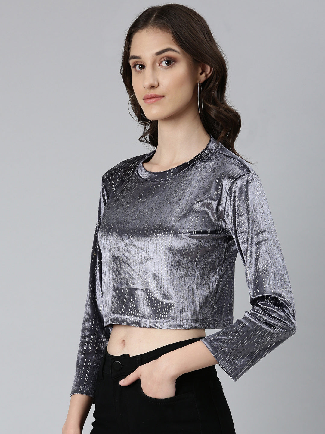 Women Grey Printed Crop Top