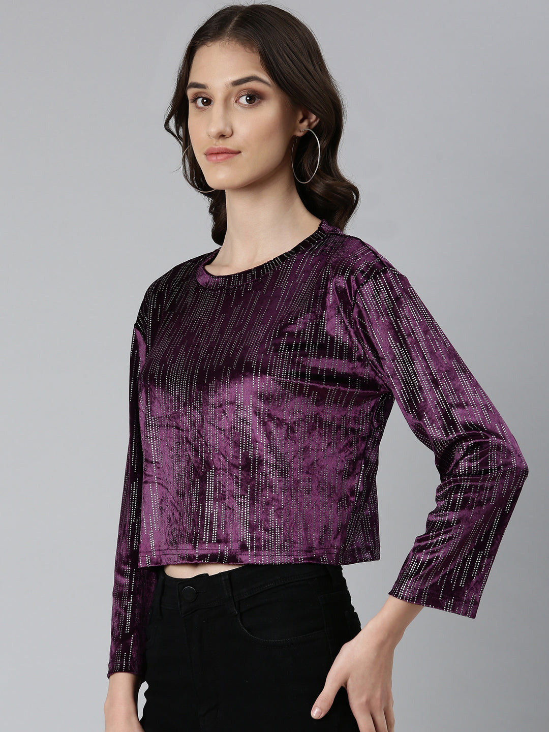 Women Purple Printed Crop Top