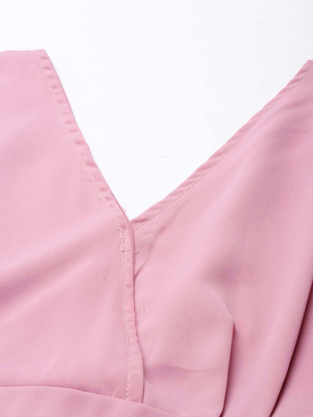 Women Pink Solid Styled Back Crop Top