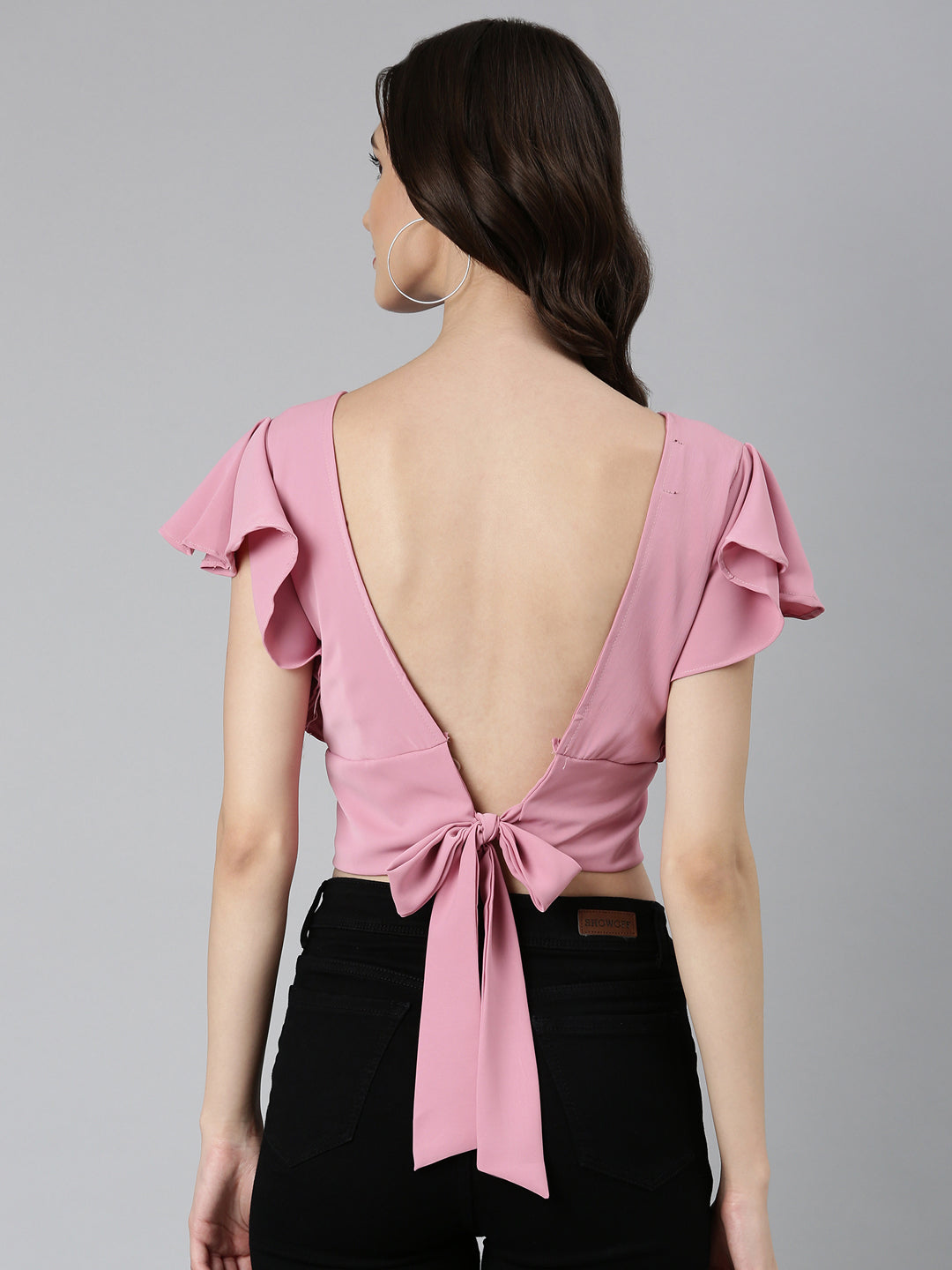 Women Pink Solid Styled Back Crop Top