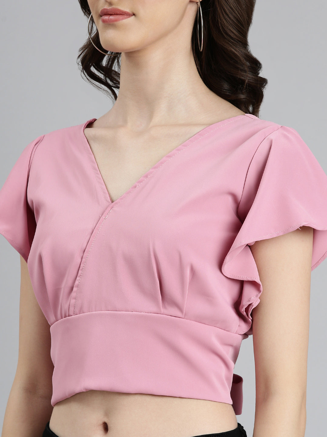 Women Pink Solid Styled Back Crop Top