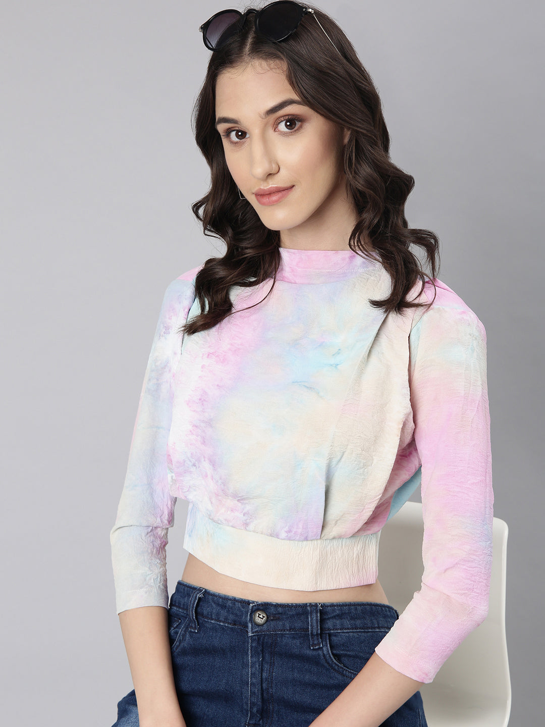 Women Pink Tie Dye Blouson Top