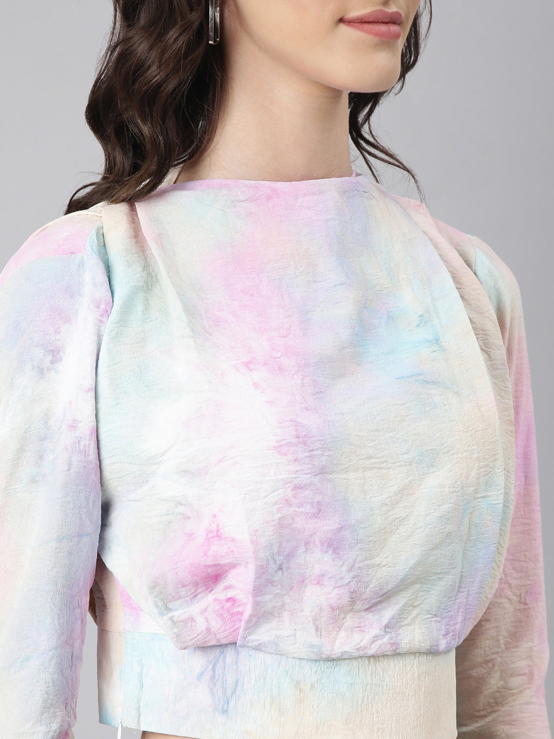 Women Pink Tie Dye Blouson Top