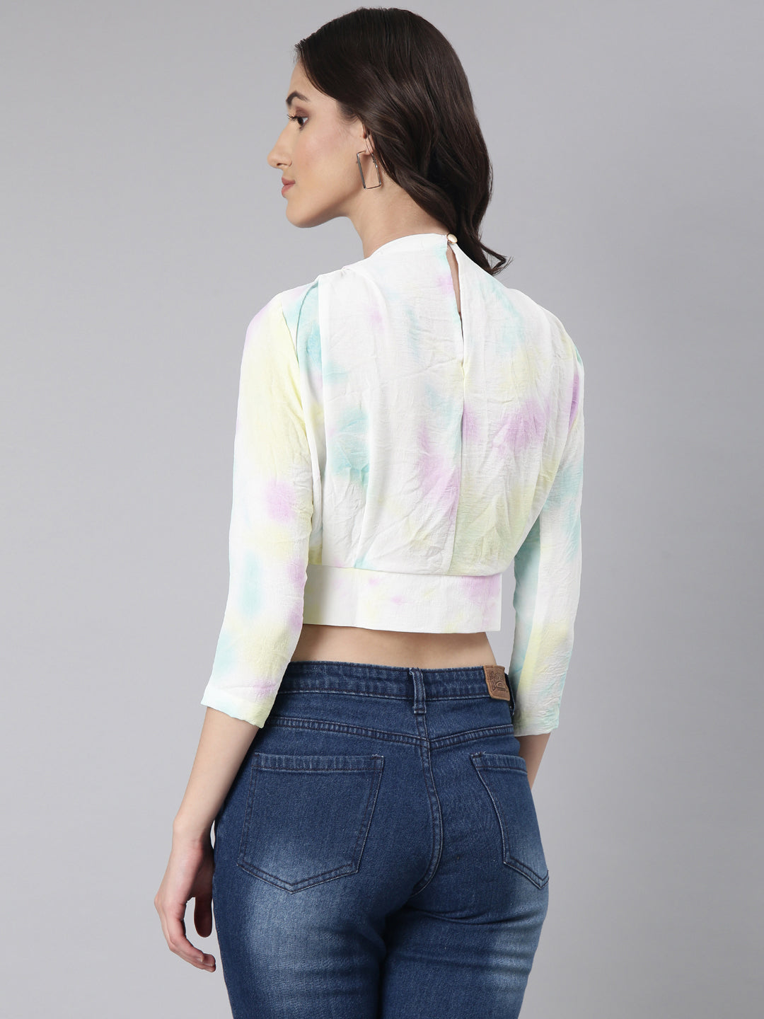 Women Turquoise Blue Tie Dye Blouson Top