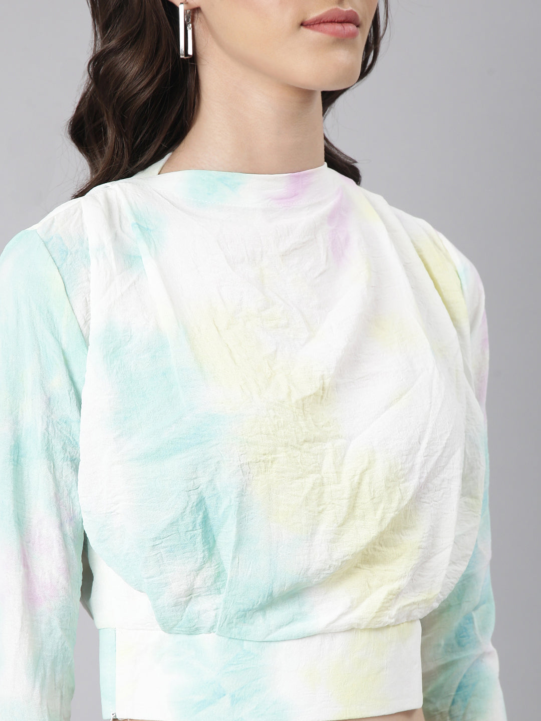 Women Turquoise Blue Tie Dye Blouson Top