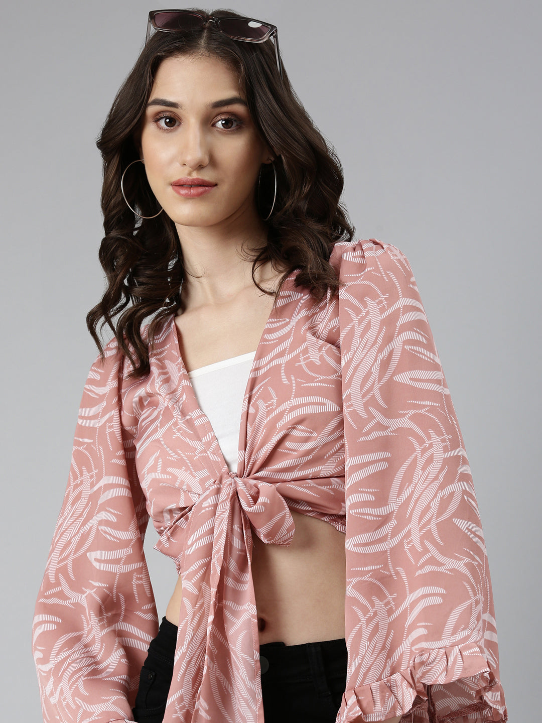 Women Mauve Printed Wrap Crop Top