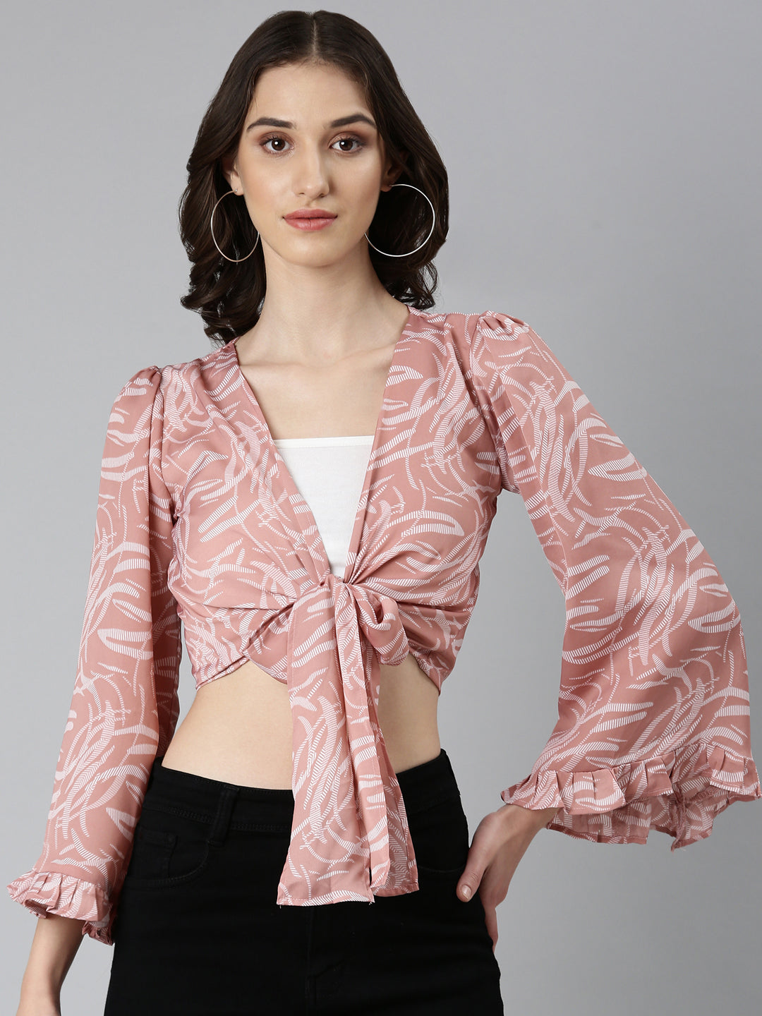 Women Mauve Printed Wrap Crop Top