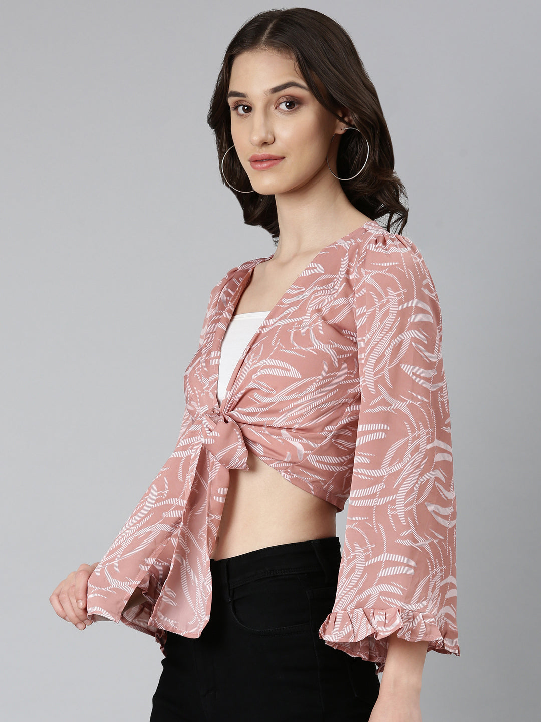 Women Mauve Printed Wrap Crop Top