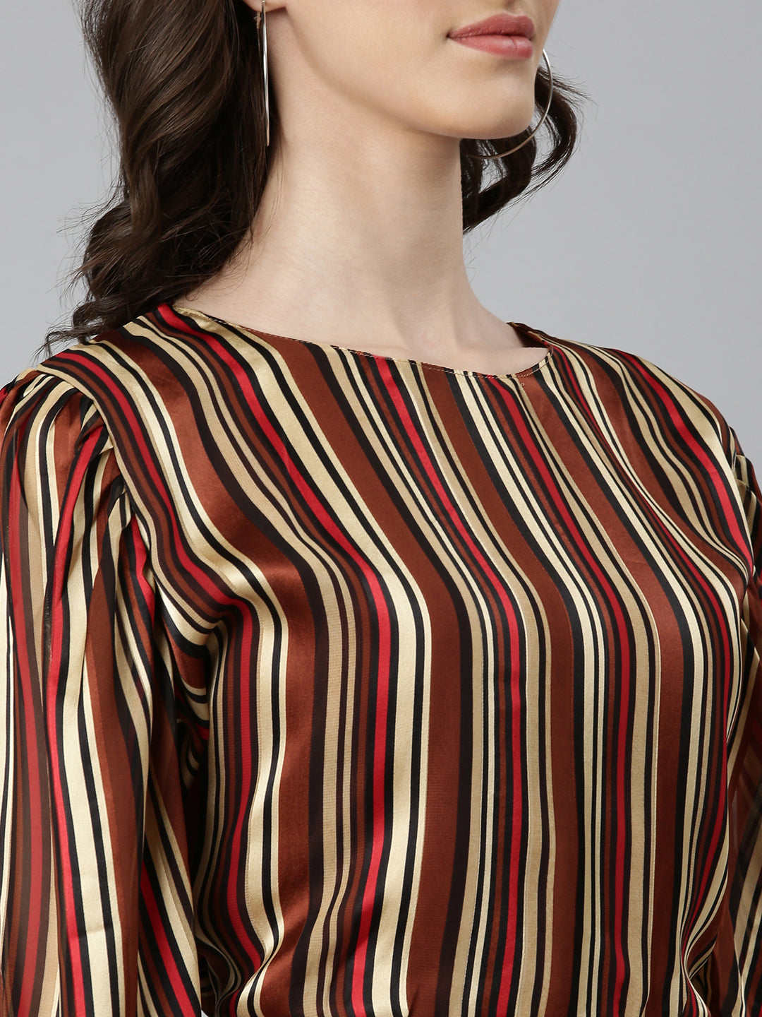 Women Brown Striped Styled Back Crop Top