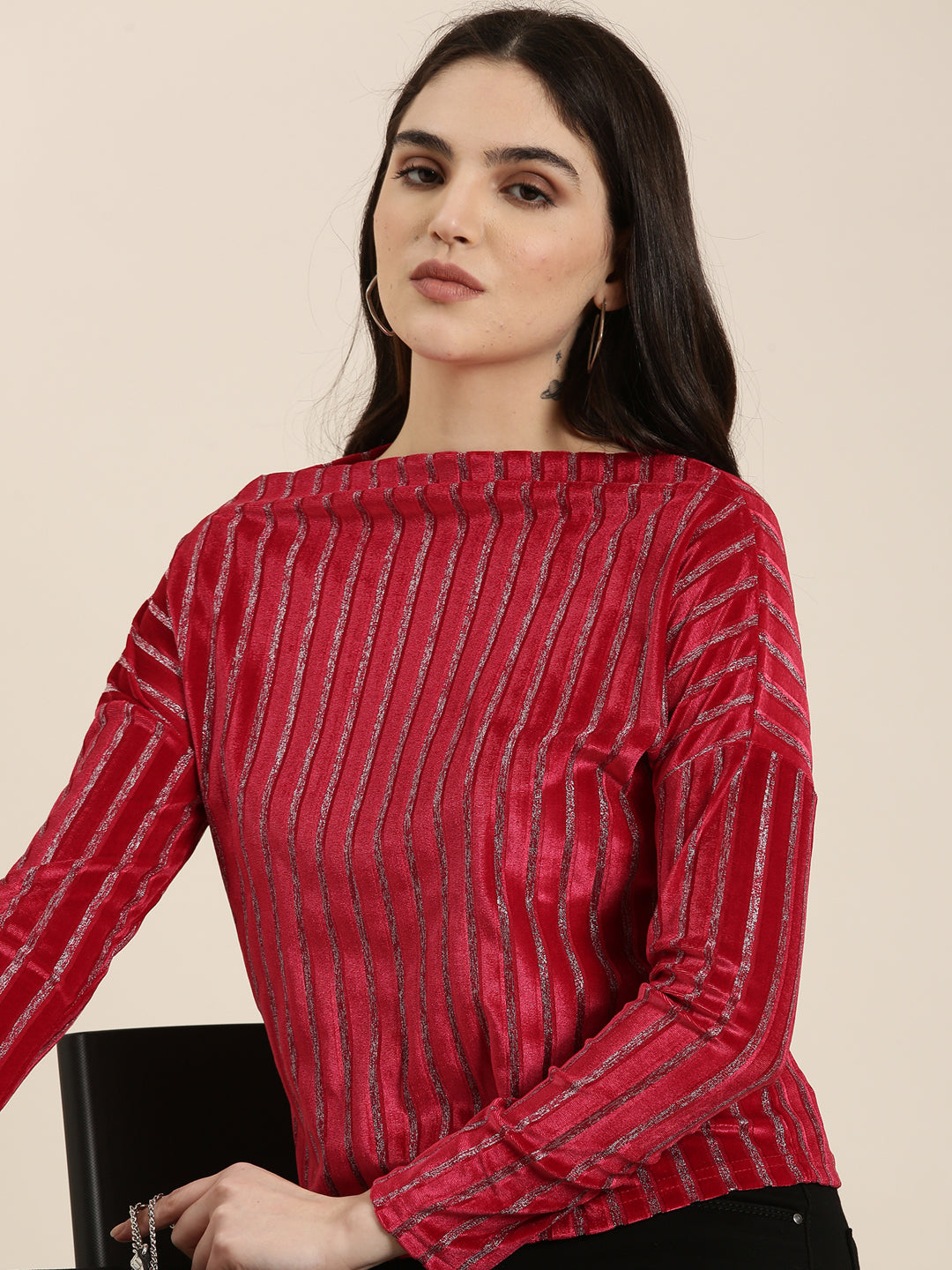 Women Magenta Striped Top