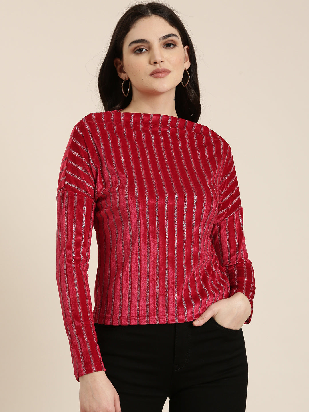 Women Magenta Striped Top