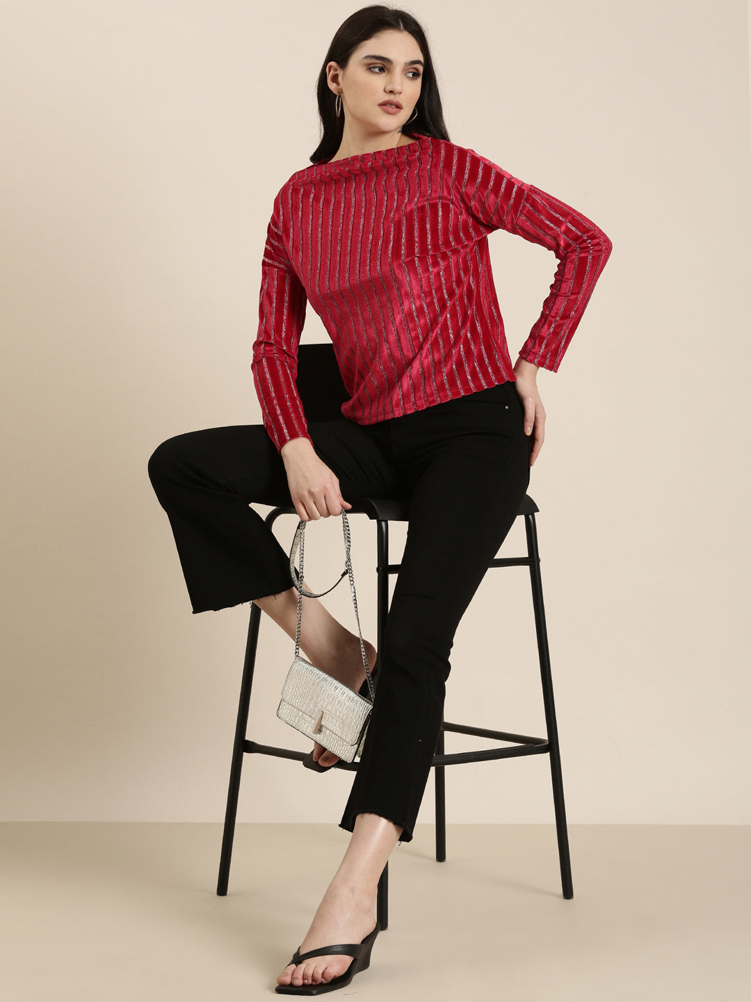 Women Magenta Striped Top