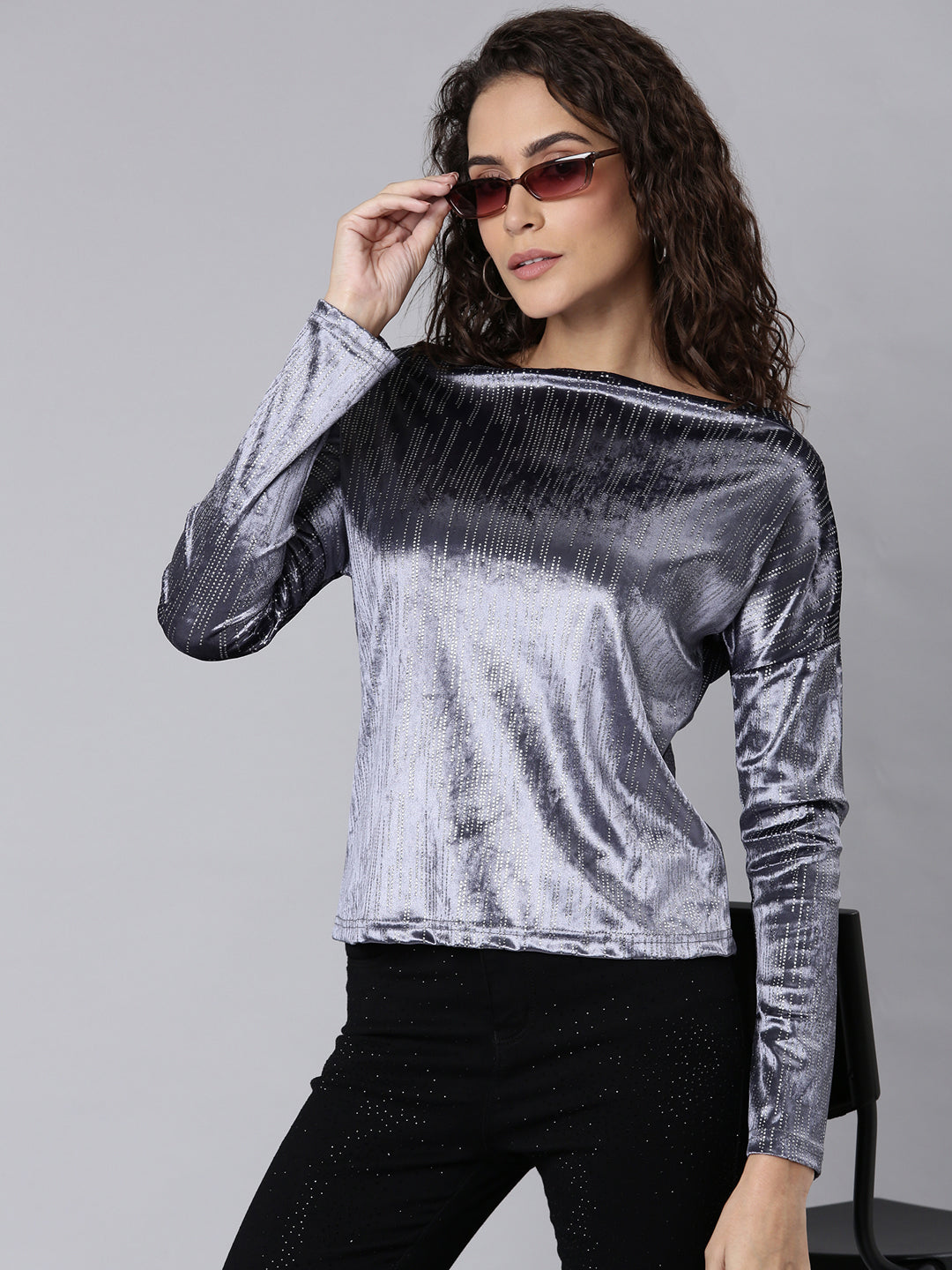 Women Grey Polka Dots Top