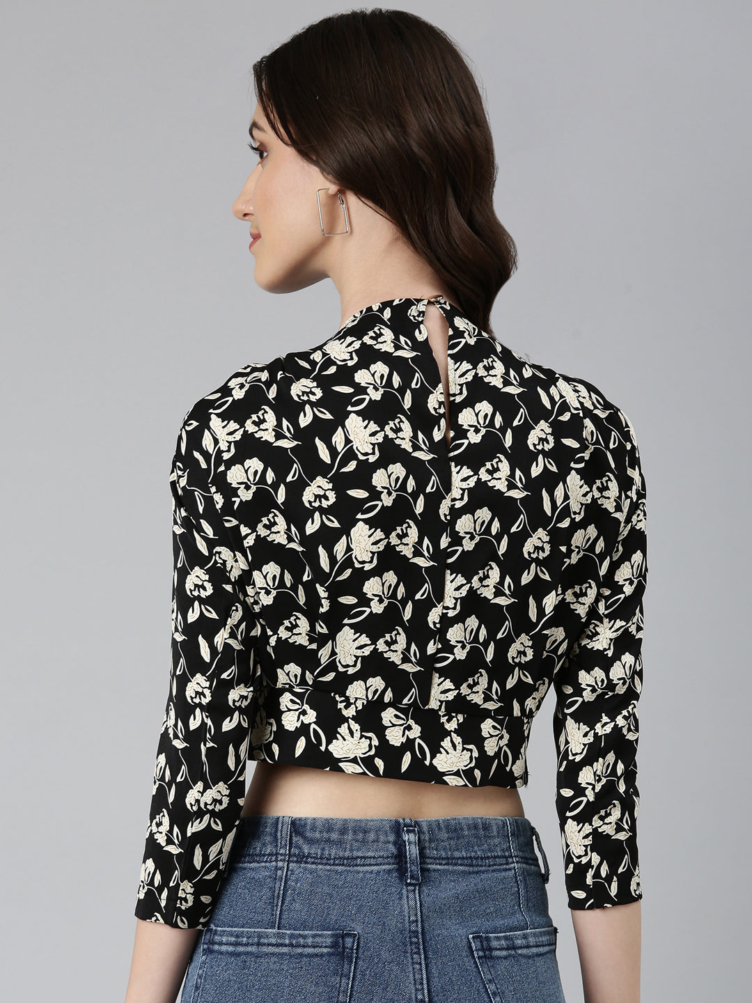 Women Black Floral Blouson Top