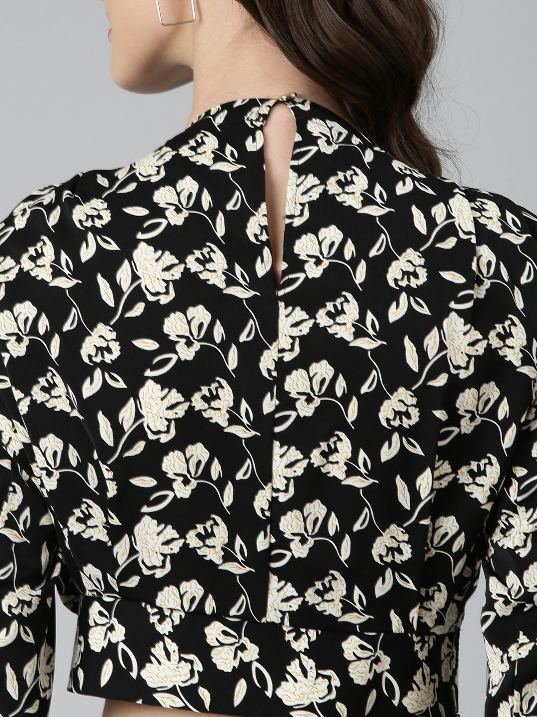 Women Black Floral Blouson Top