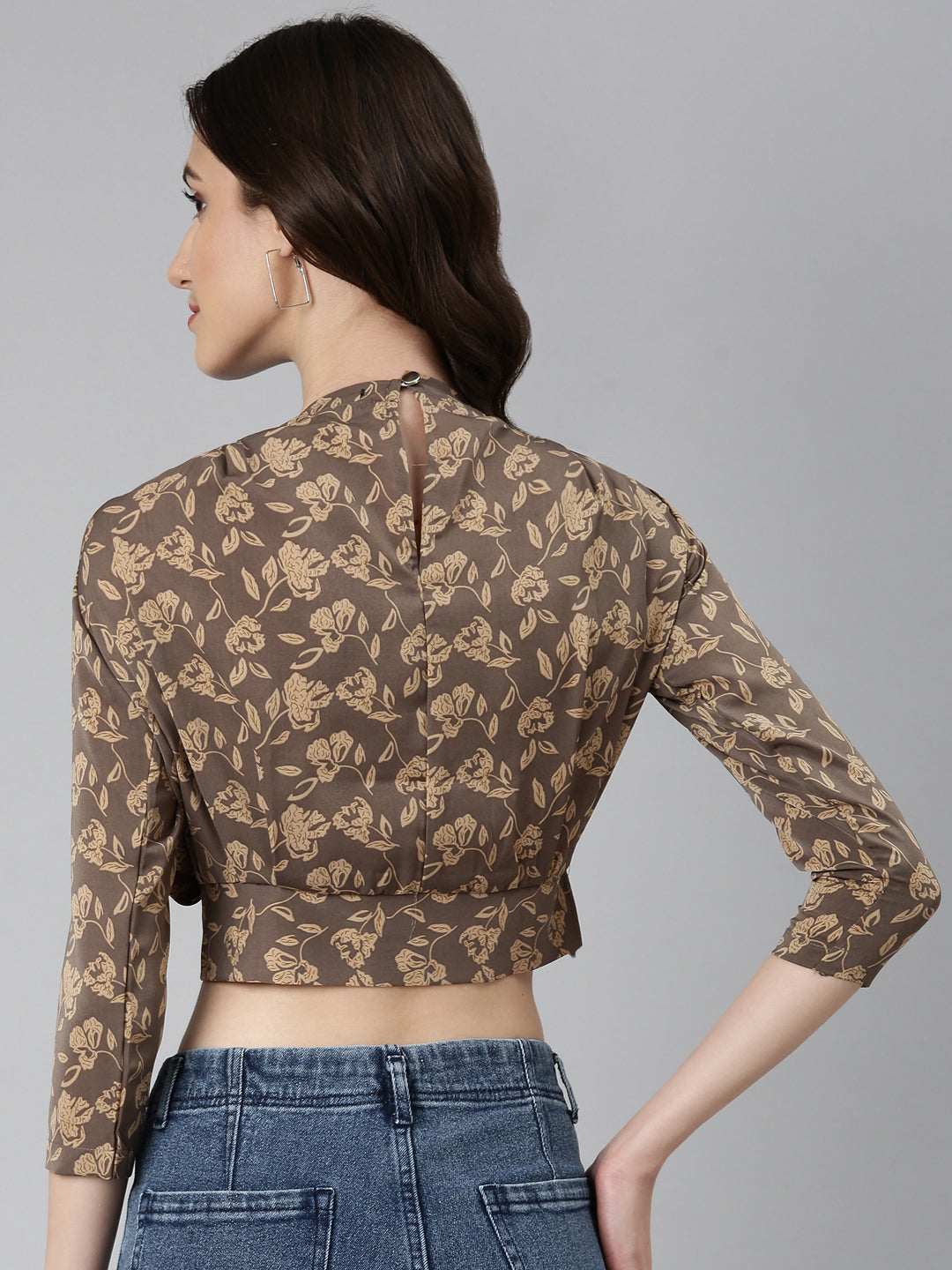 Women Taupe Floral Blouson Top