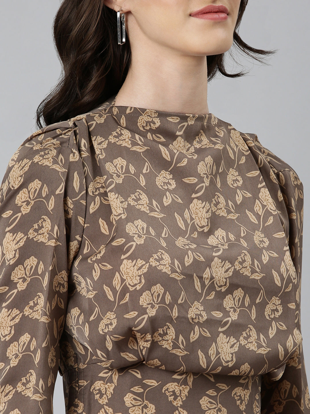 Women Taupe Floral Blouson Top